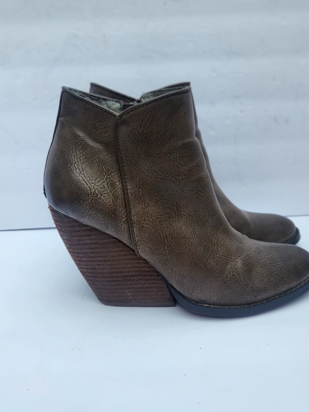Very Volatile Taupe Brown Ankle Booties with Stacked Heel